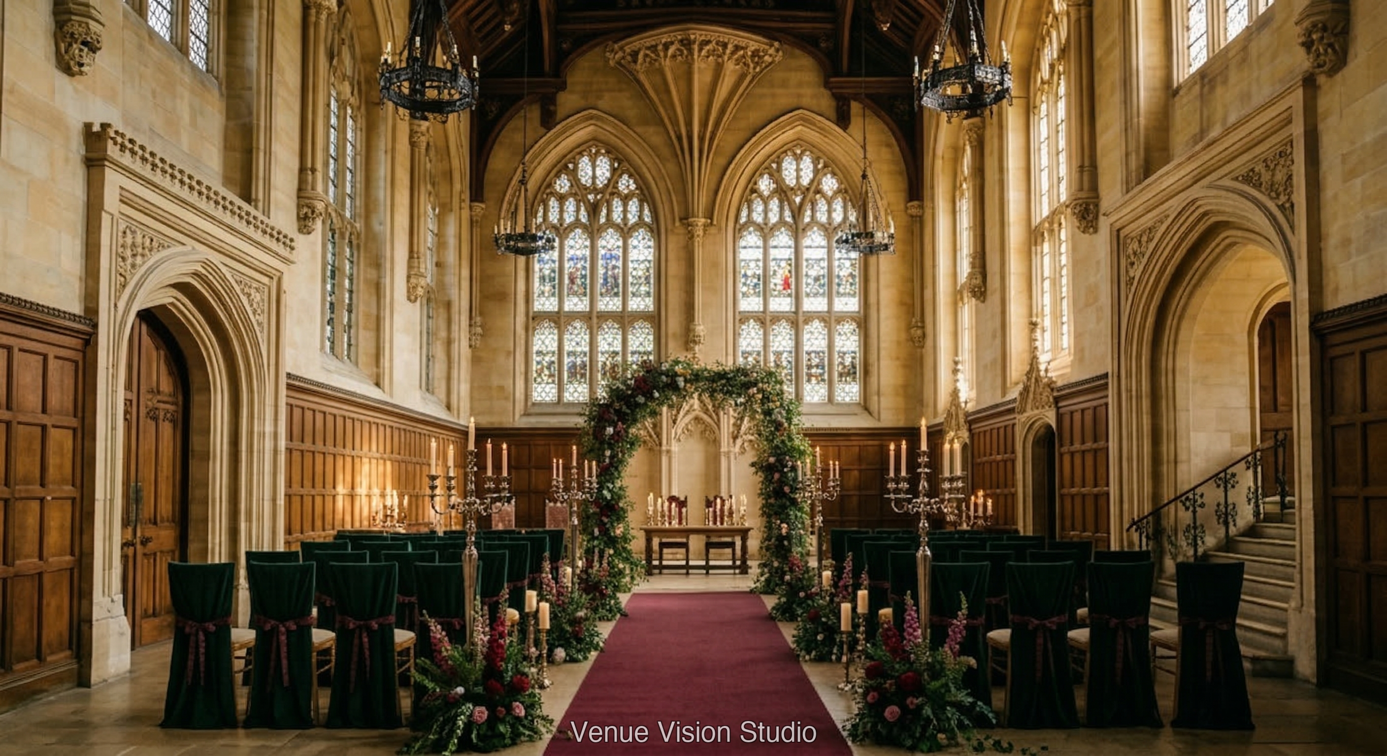 Ashstone University - Ceremony Room - Classic Wealth wedding theme - AI Visualisation
