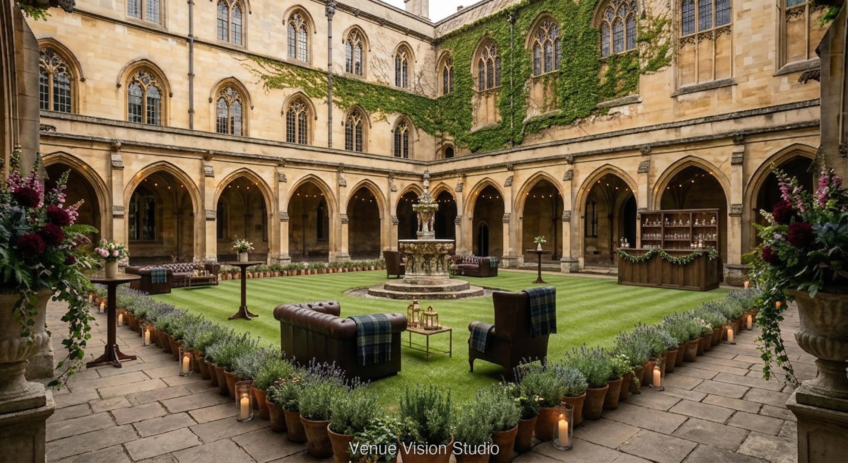 Ashstone University - Outdoor Space - Classic Wealth wedding theme - AI Visualisation