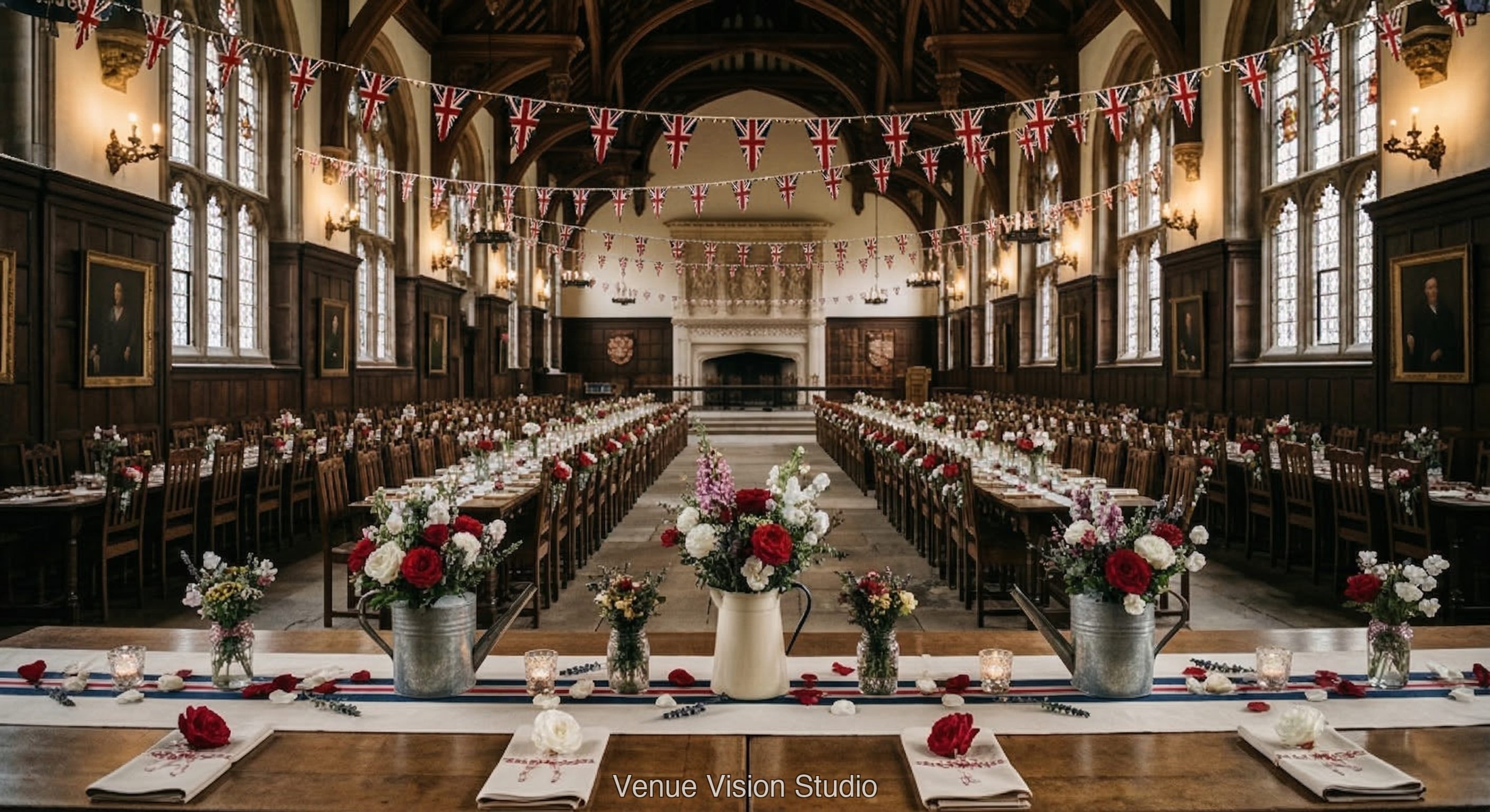 Ashstone University - Reception Room - Great British Garden Party wedding theme - AI Visualisation