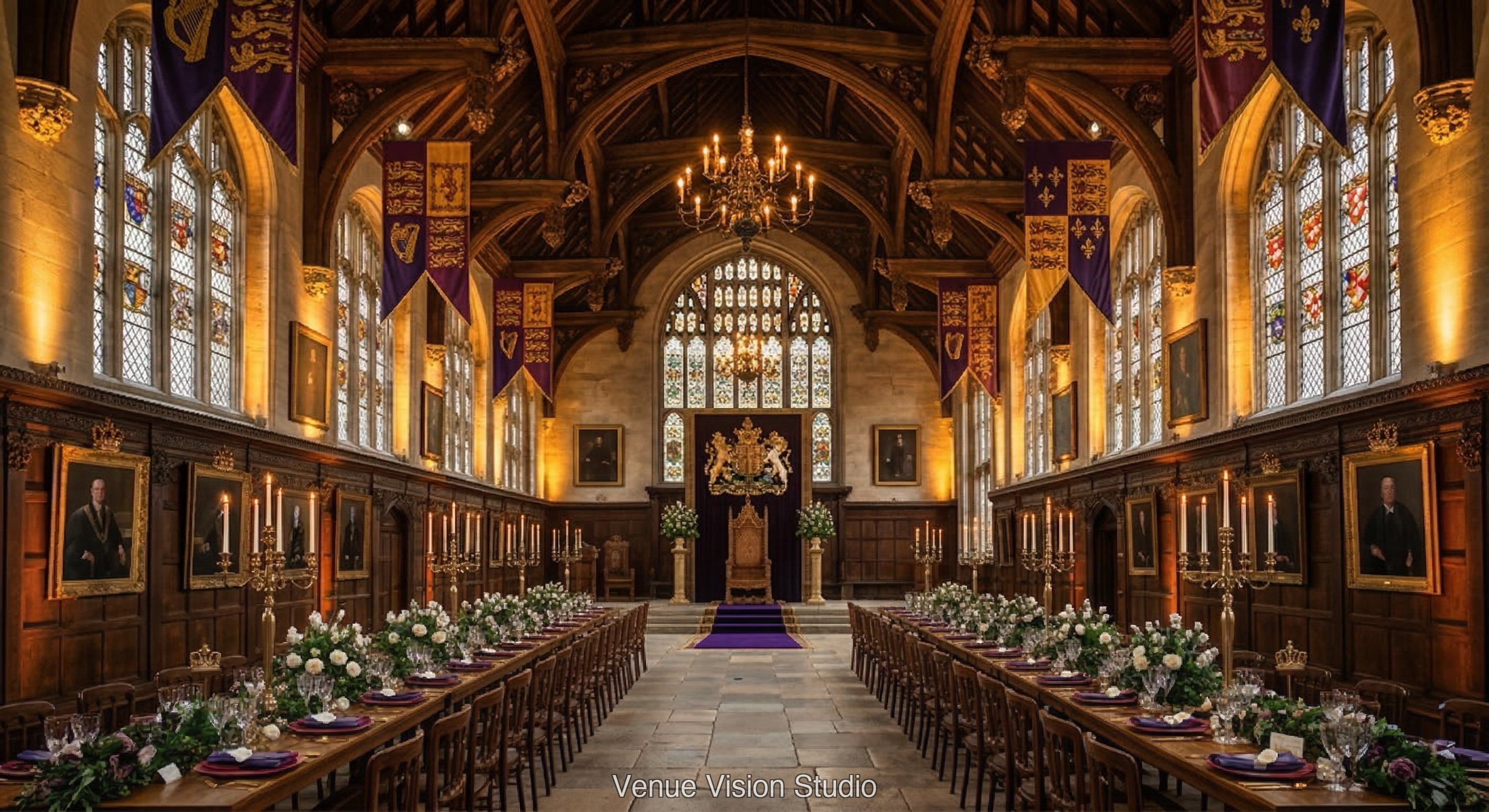 Ashstone University - Great Hall - Royal Coronation wedding theme - AI Visualisation