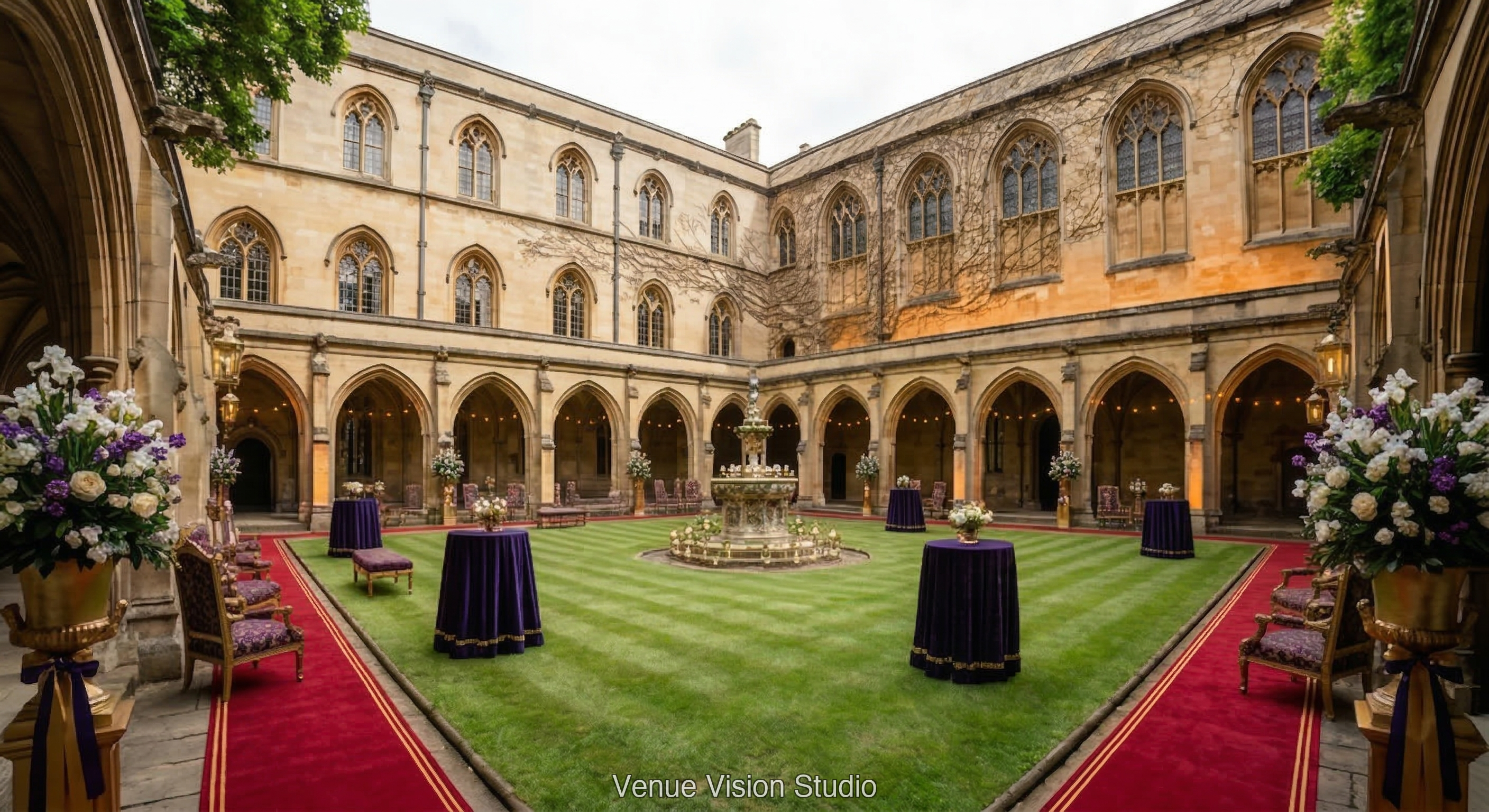 Ashstone University - Outdoor Space - Royal Coronation wedding theme - AI Visualisation