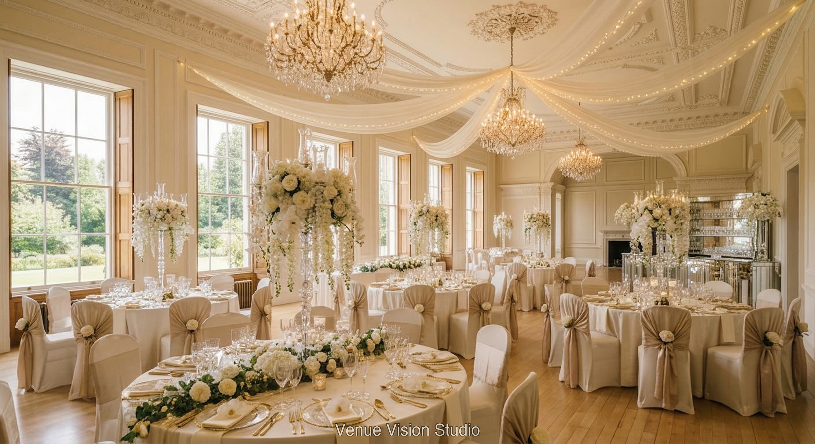 Ashworth Manor - Reception Room - Black Tie Opulence wedding theme - AI Visualisation