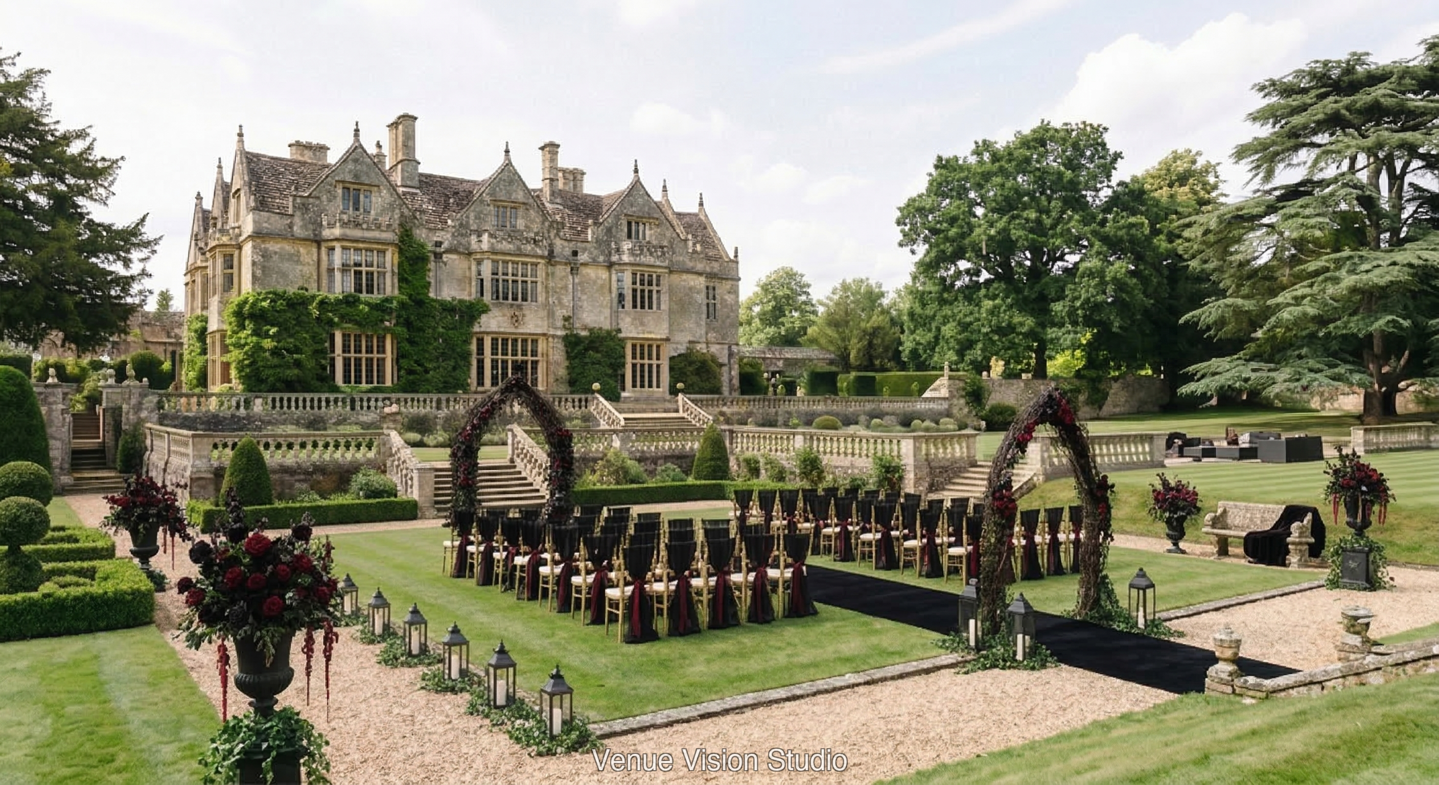 Ashworth Manor - Outdoor Space - Gothic Wedding wedding theme - AI Visualisation