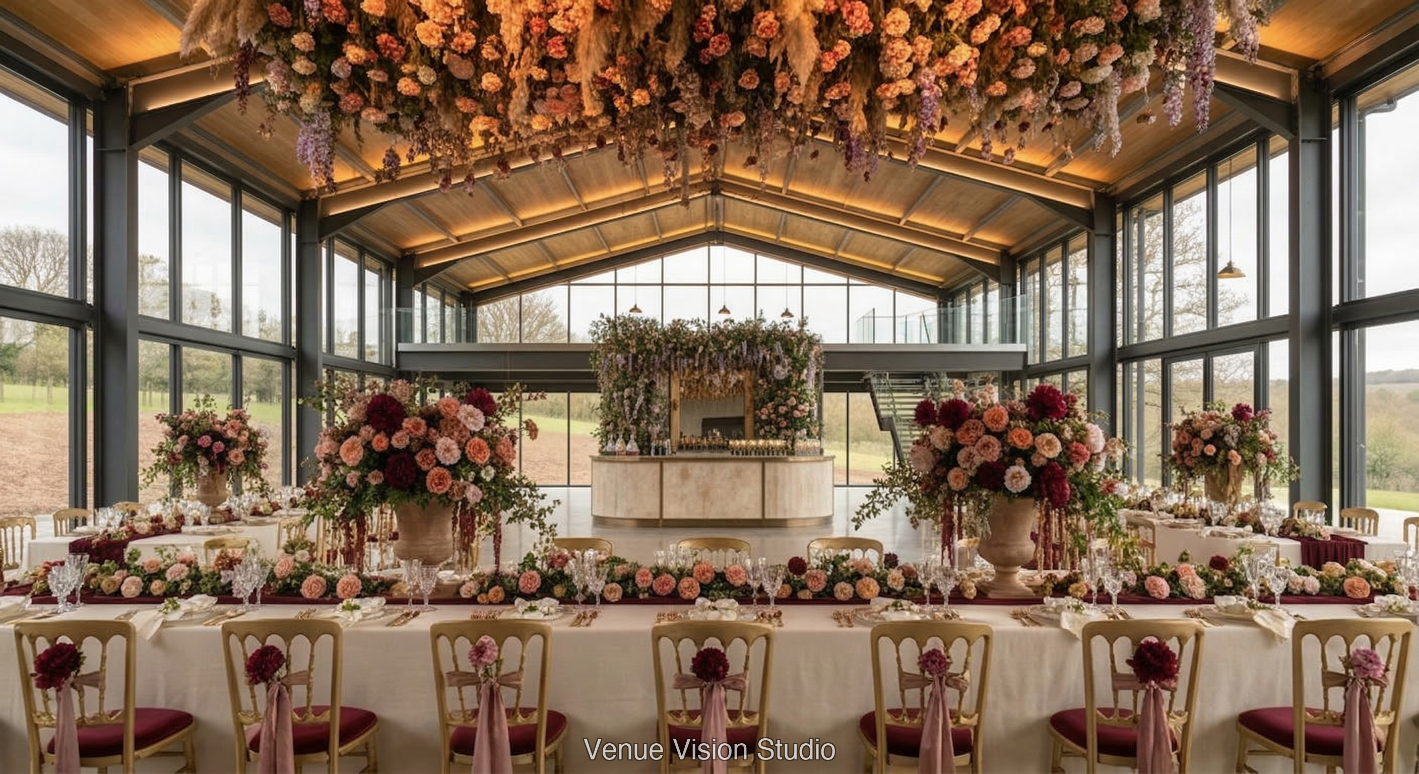 Clearview Barn - Reception Room - Alta Moda wedding theme - AI Visualisation