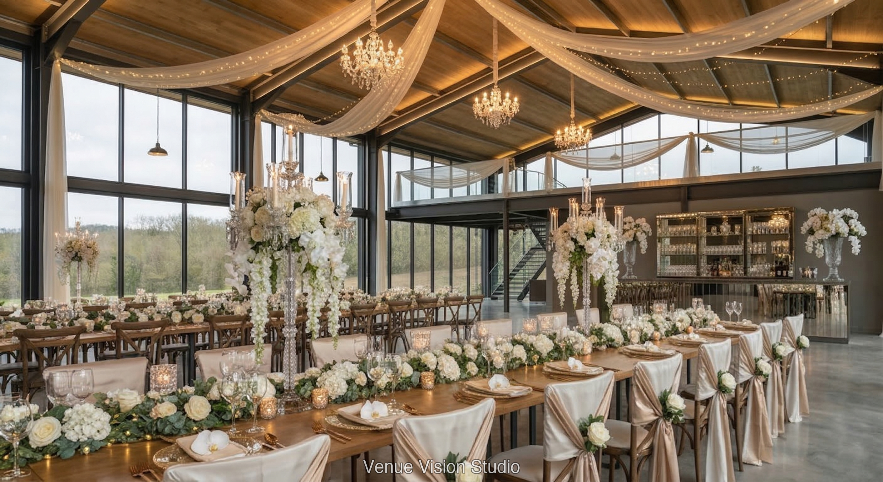 Clearview Barn - Reception Room - Black Tie Opulence wedding theme - AI Visualisation