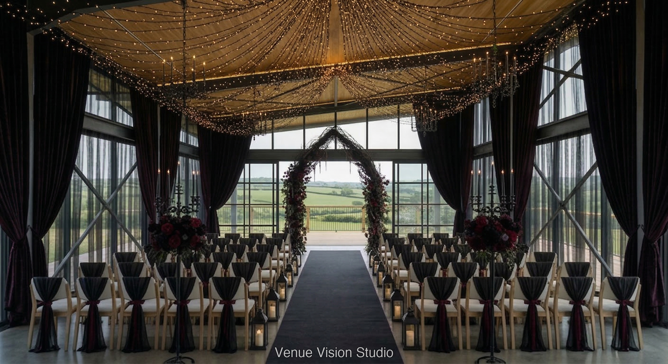 Clearview Barn - Ceremony Room - Gothic Wedding wedding theme - AI Visualisation
