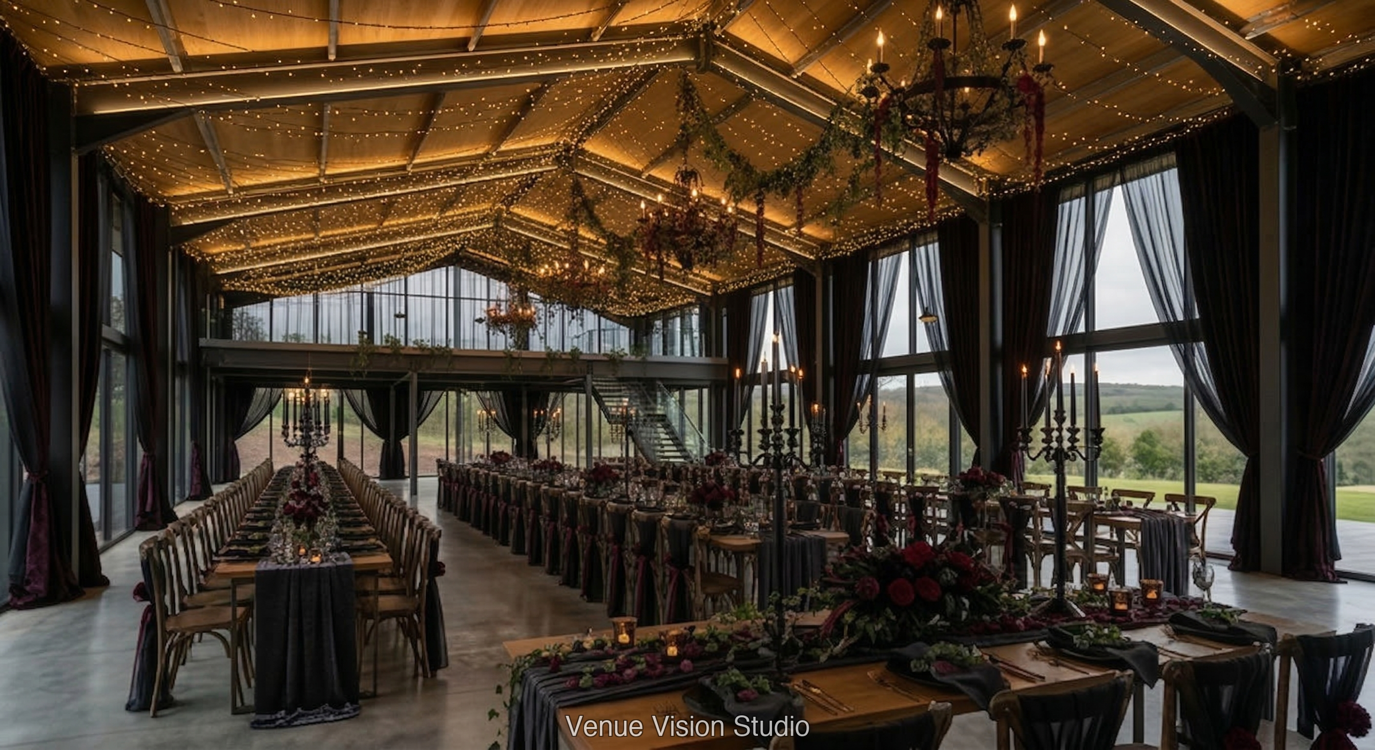Clearview Barn - Reception Room - Gothic Wedding wedding theme - AI Visualisation