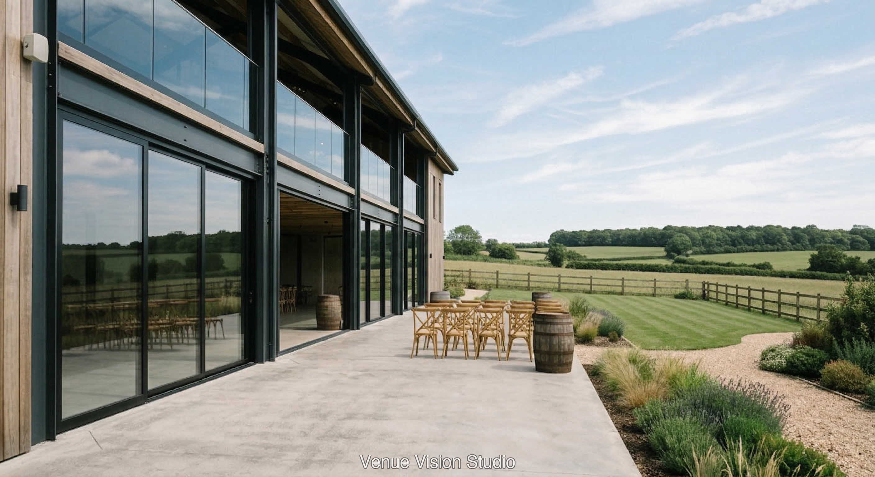 Clearview Barn - Outdoor Drinks Reception - AI Visualisation base image