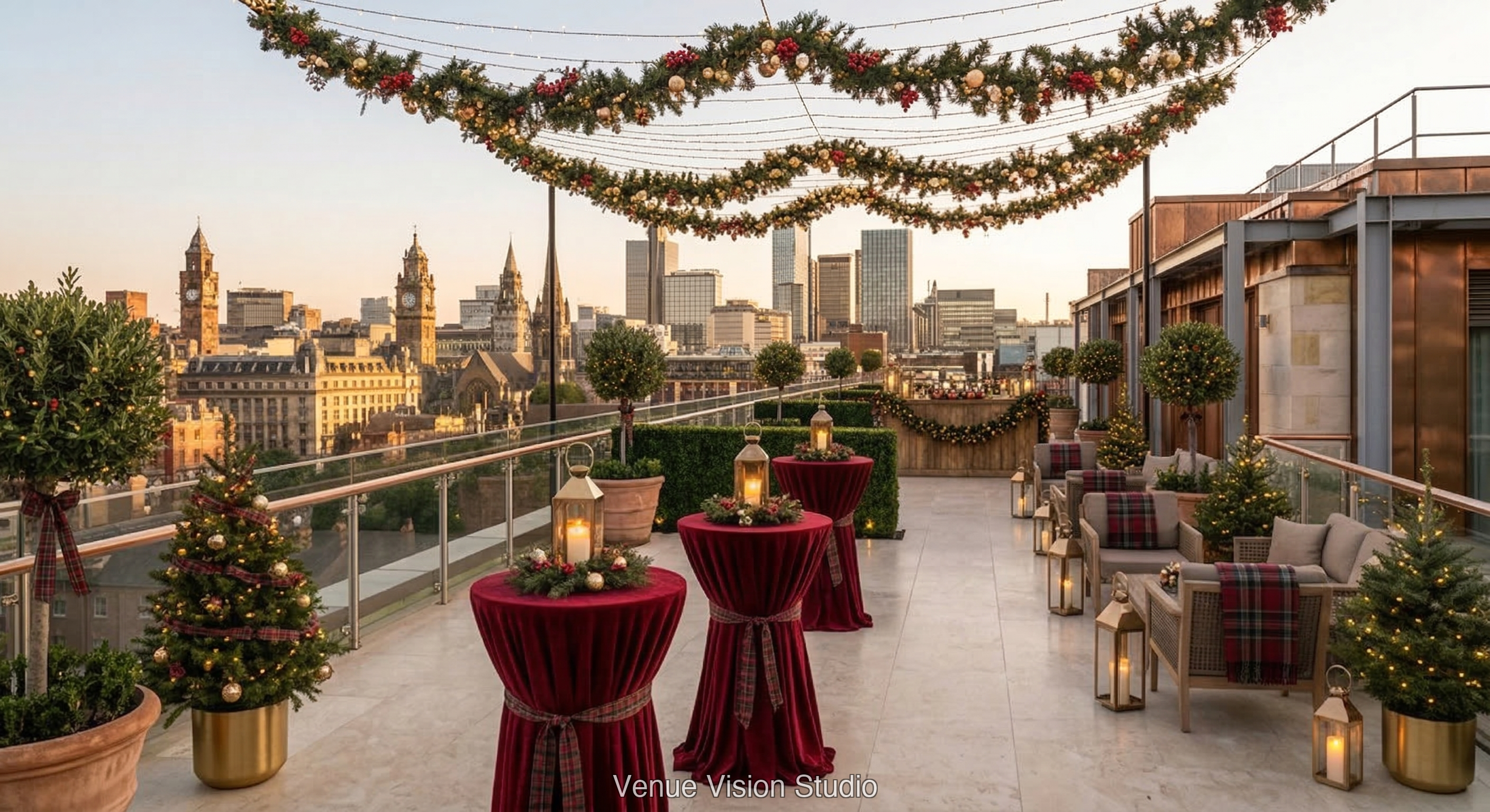 The Coppergate Hotel - Outdoor Drinks Reception - Christmas wedding theme - AI Visualisation