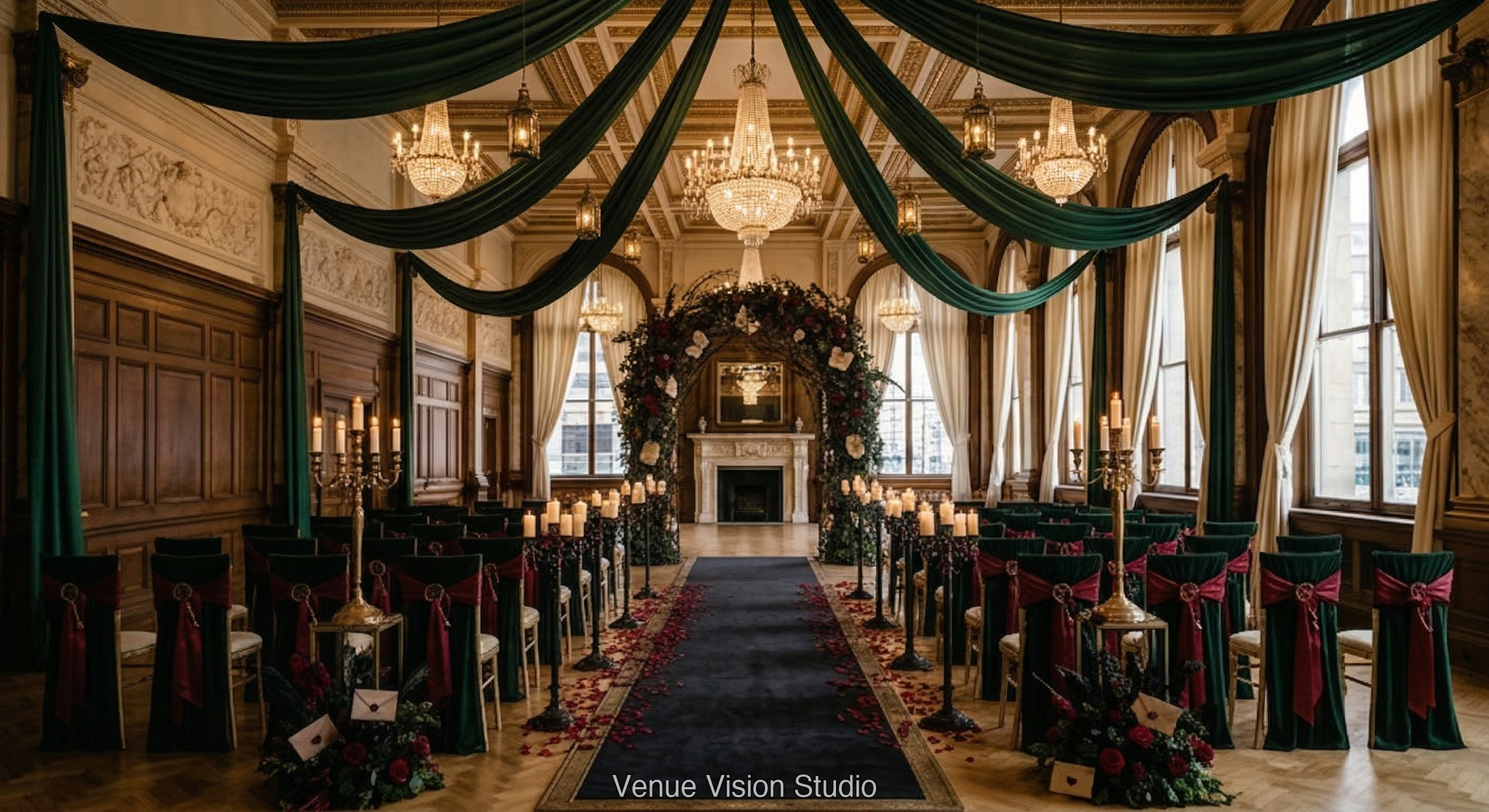 The Coppergate Hotel - Ceremony Room - Murder Mystery wedding theme - AI Visualisation