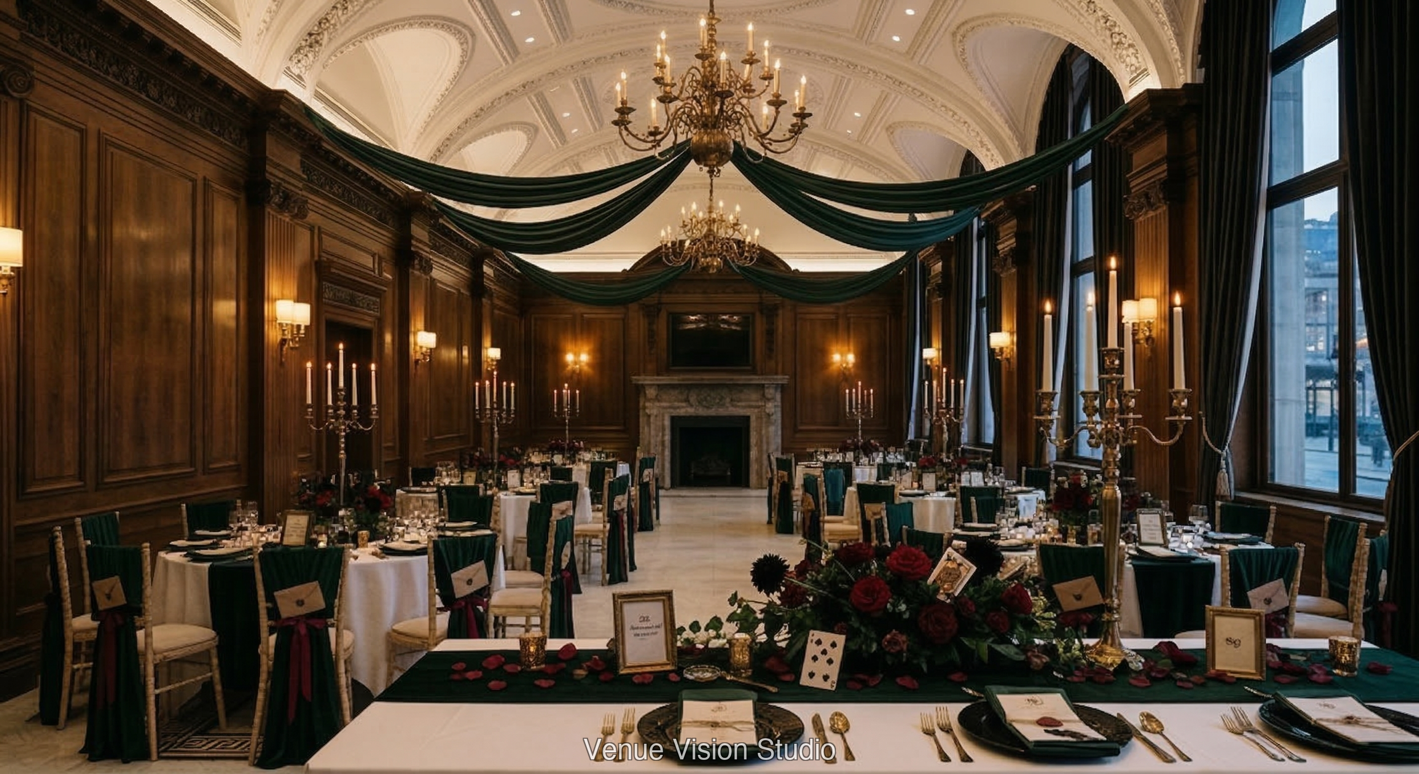 The Coppergate Hotel - Reception Room - Murder Mystery wedding theme - AI Visualisation