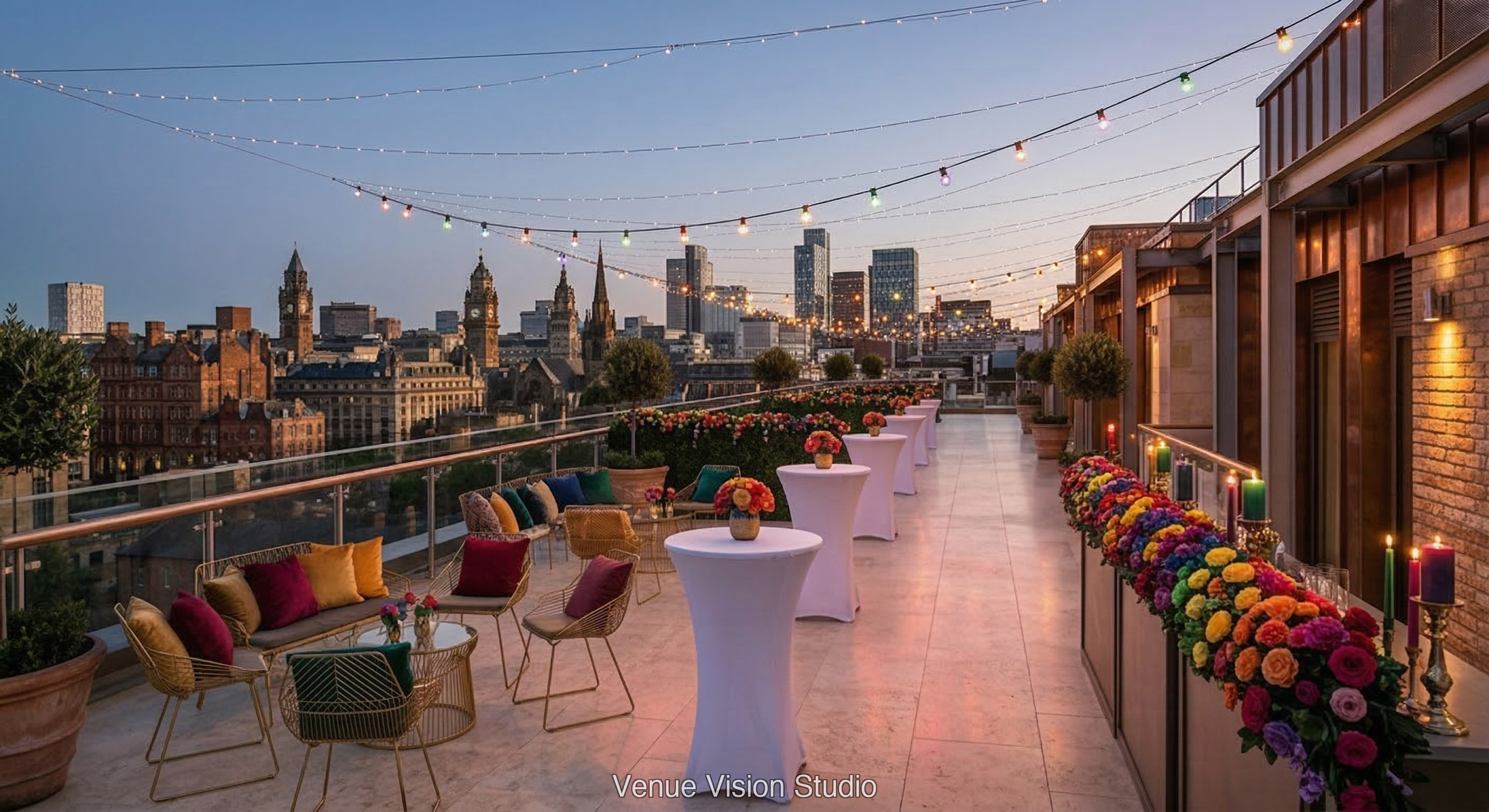 The Coppergate Hotel - Outdoor Drinks Reception - True Colours wedding theme - AI Visualisation