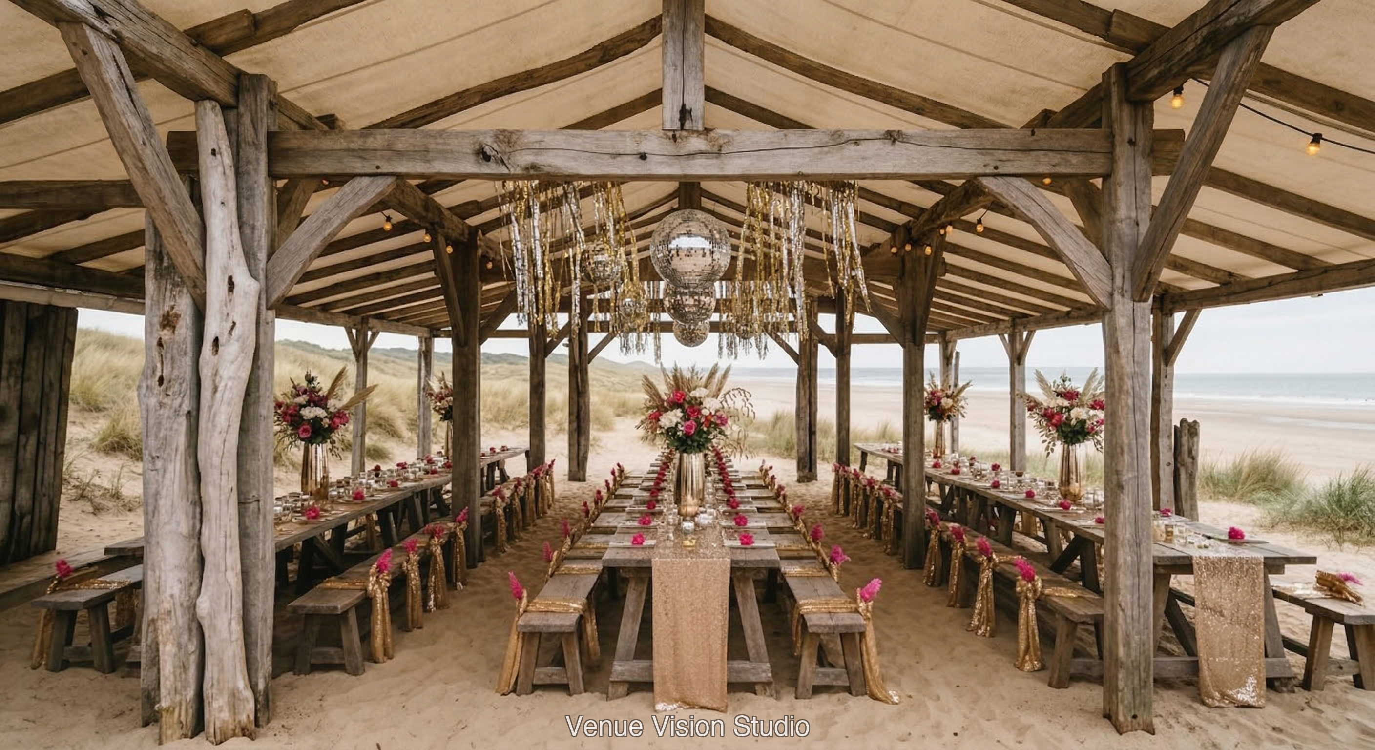 Dune Crest - Reception Room - Disco Groovy wedding theme - AI Visualisation