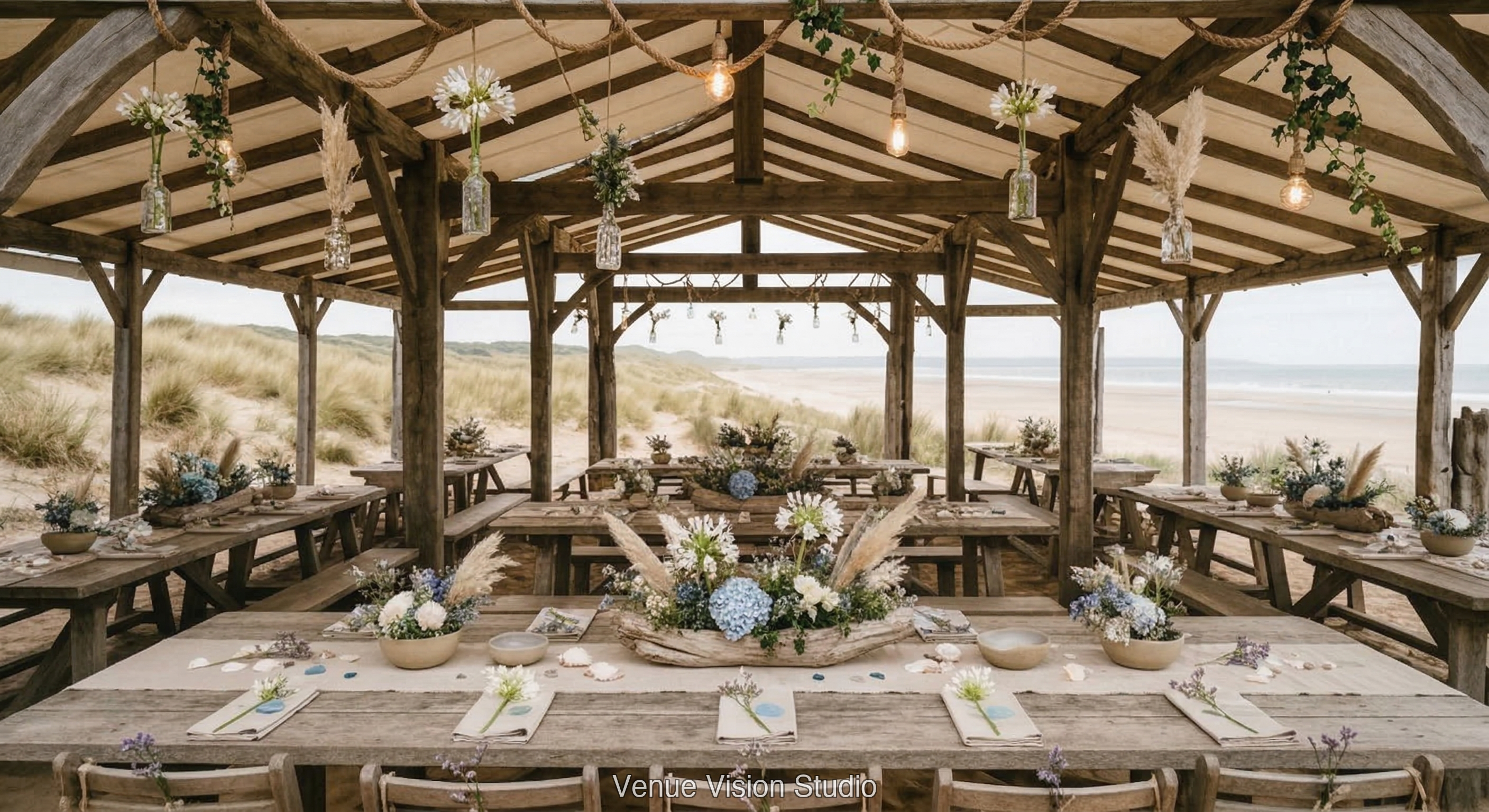 Dune Crest - Reception Room - Summer Coastal wedding theme - AI Visualisation