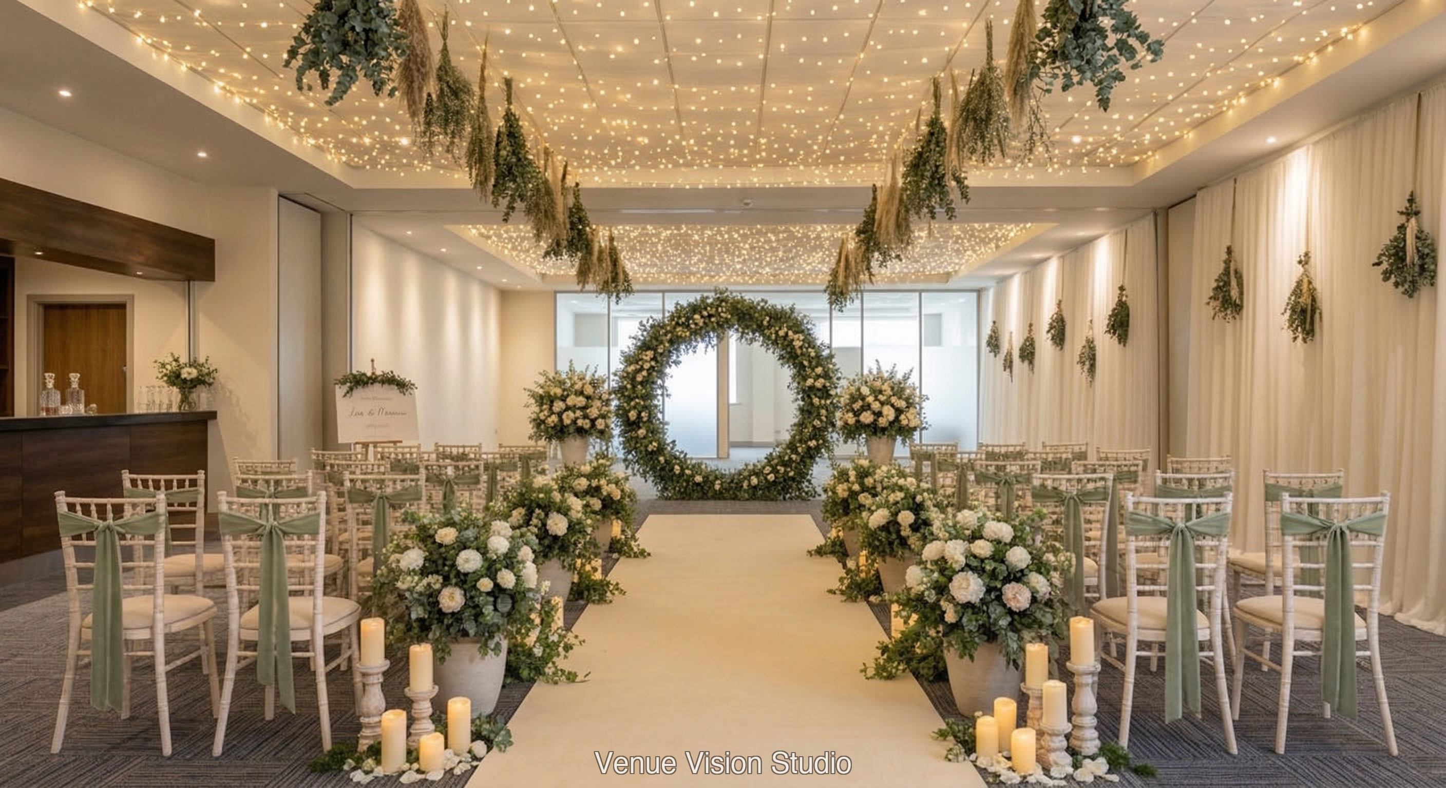 Elmside Hotel - Function Room — Ceremony - Soft Sage & Ivory wedding theme - AI Visualisation
