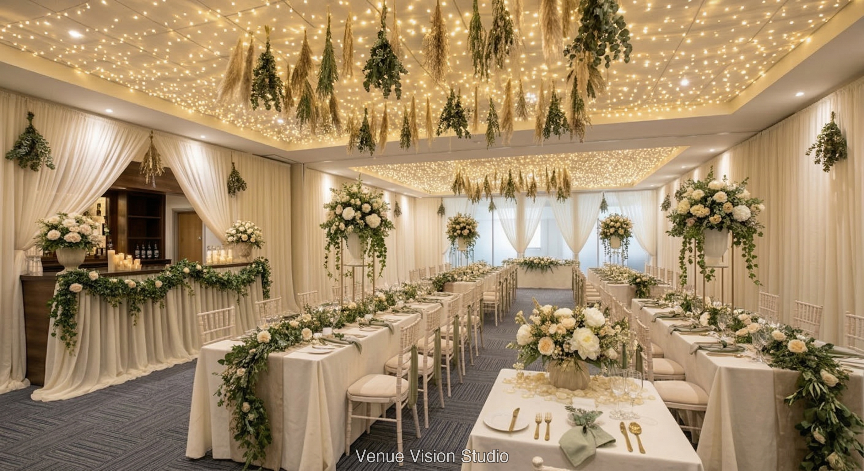 Elmside Hotel - Function Room — Reception - Soft Sage & Ivory wedding theme - AI Visualisation