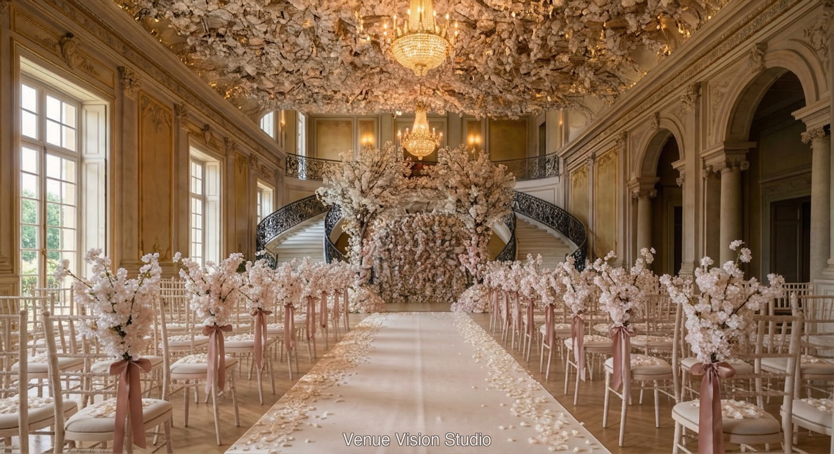 Harrington Court - Ceremony Room - Cherry Blossom wedding theme - AI Visualisation