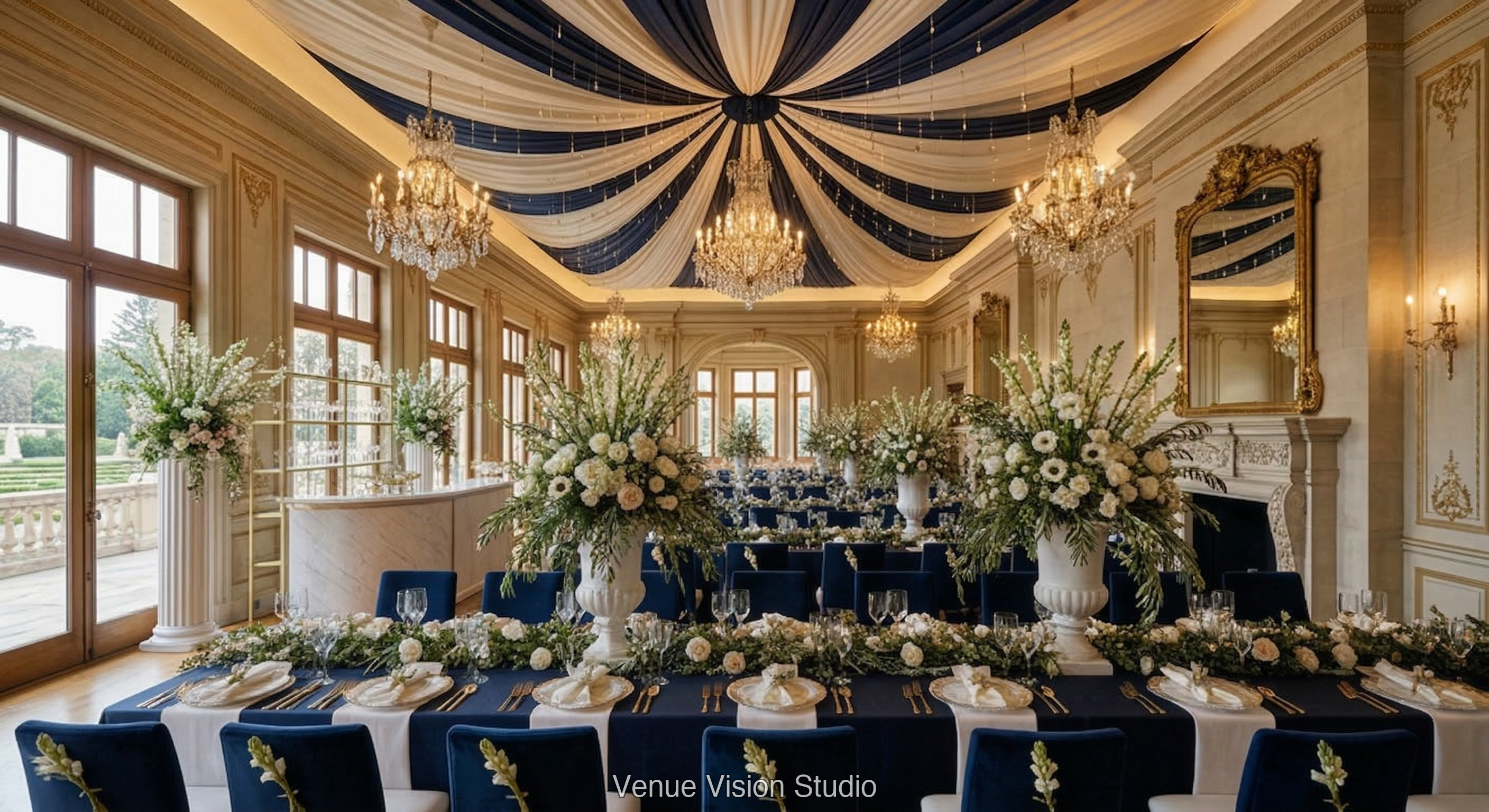 Harrington Court - Reception Room - French Riviera wedding theme - AI Visualisation