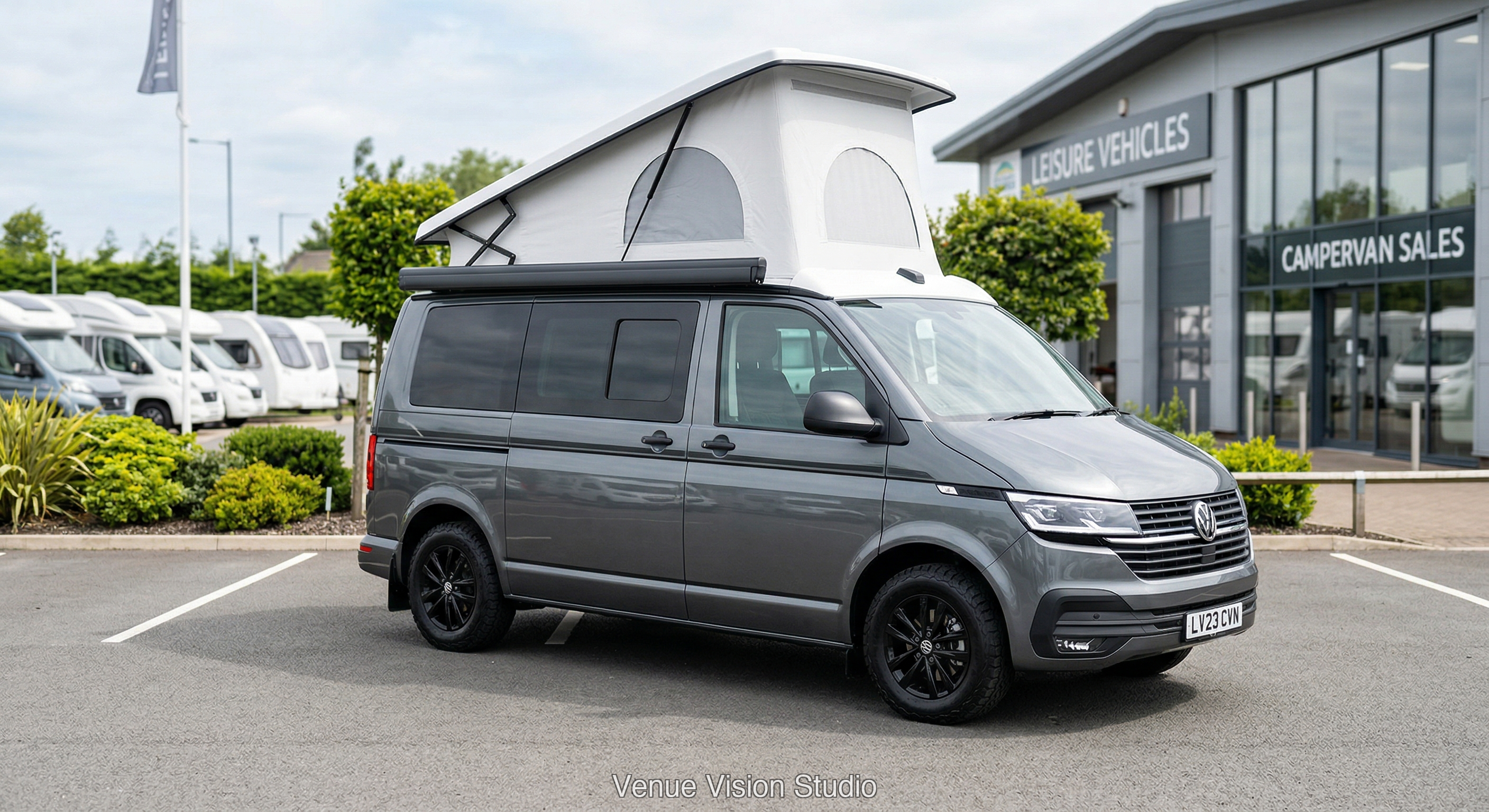Campervan on a dealership forecourt