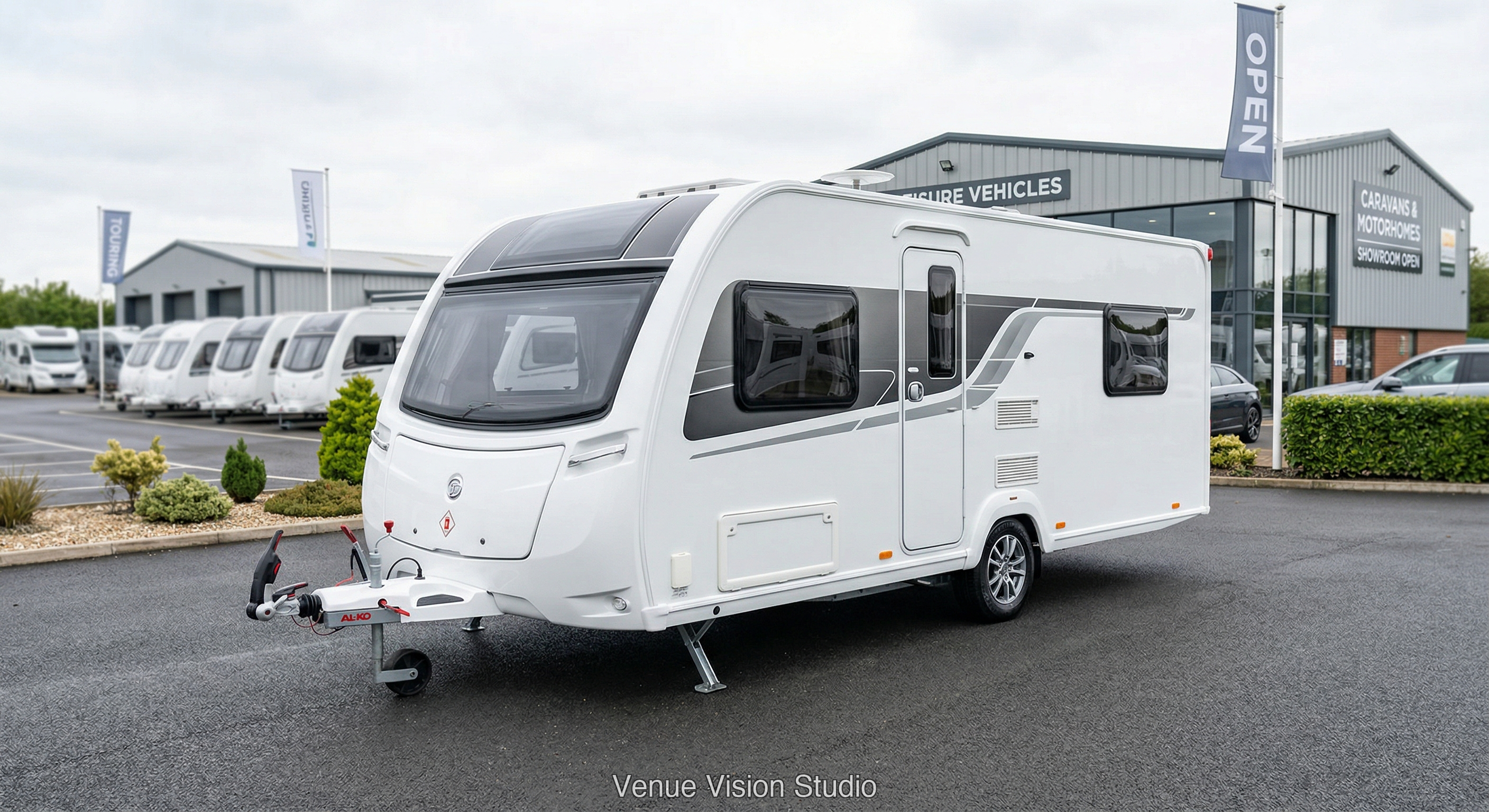 Caravan on dealership forecourt