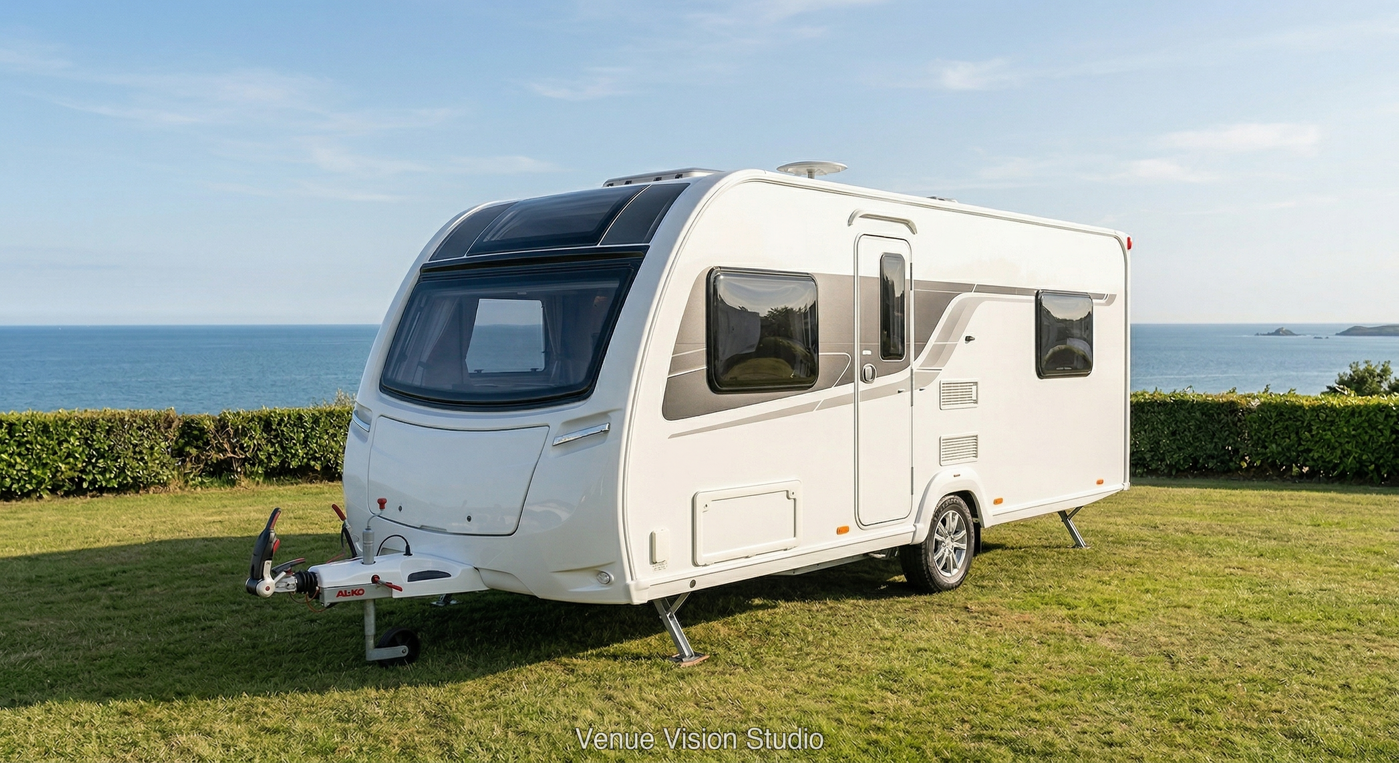 Caravan at touring park with sea views