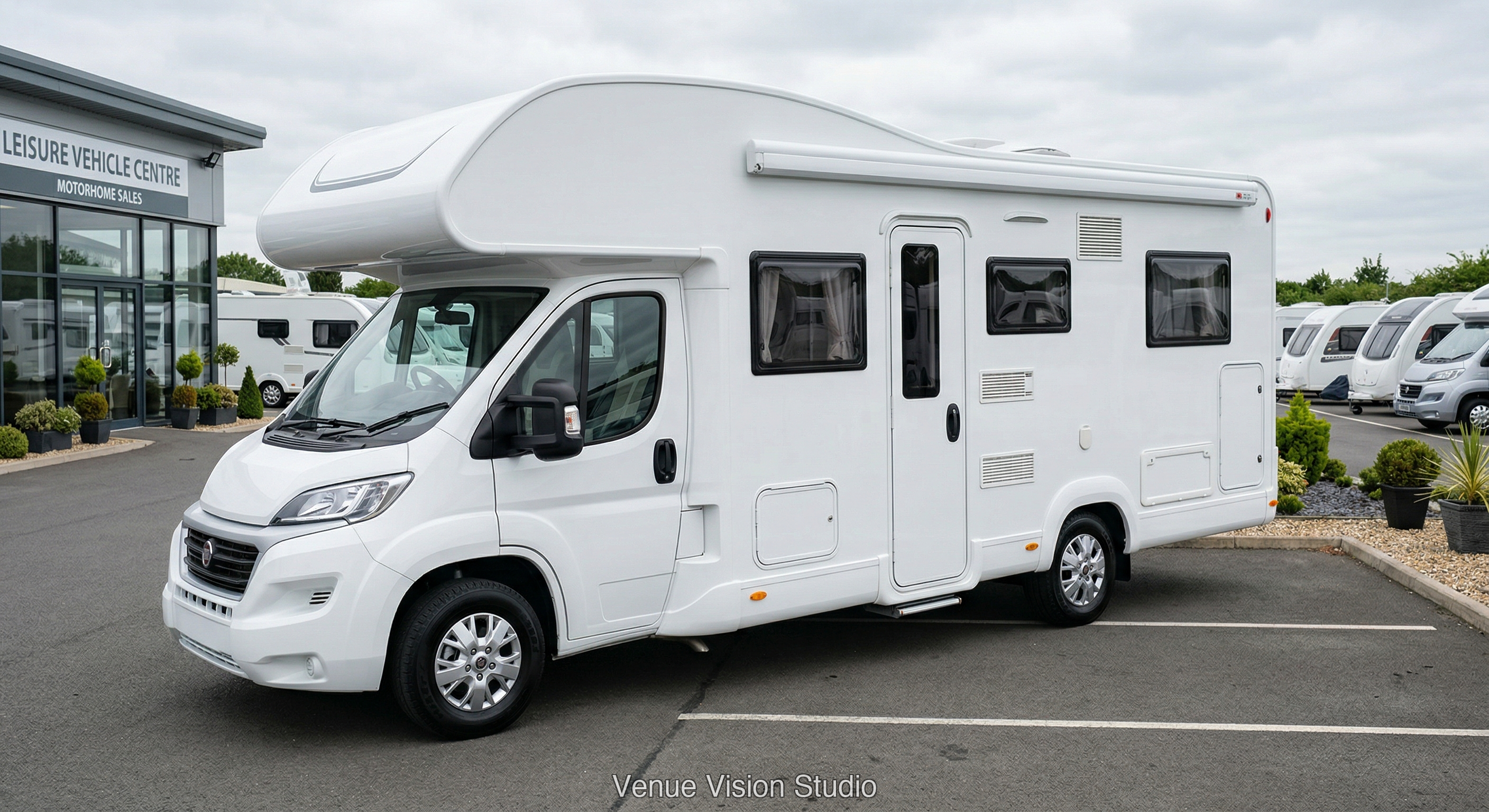 Motorhome on dealership forecourt