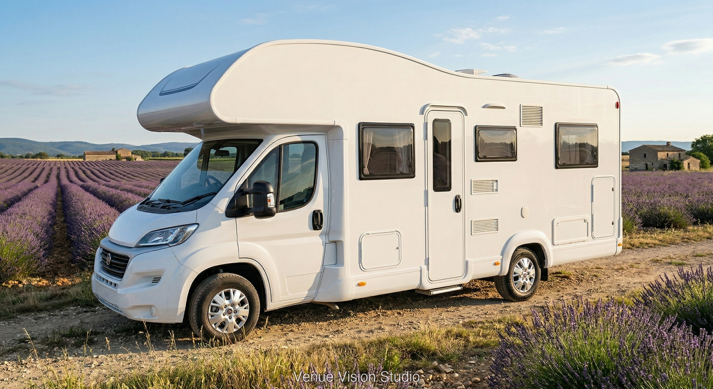 Motorhome beside a French lavender field