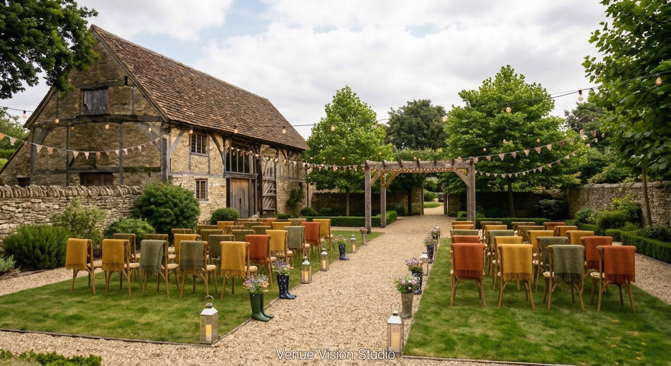 Meadowbrook Barn - Outdoor Space - Glamping wedding theme - AI Visualisation