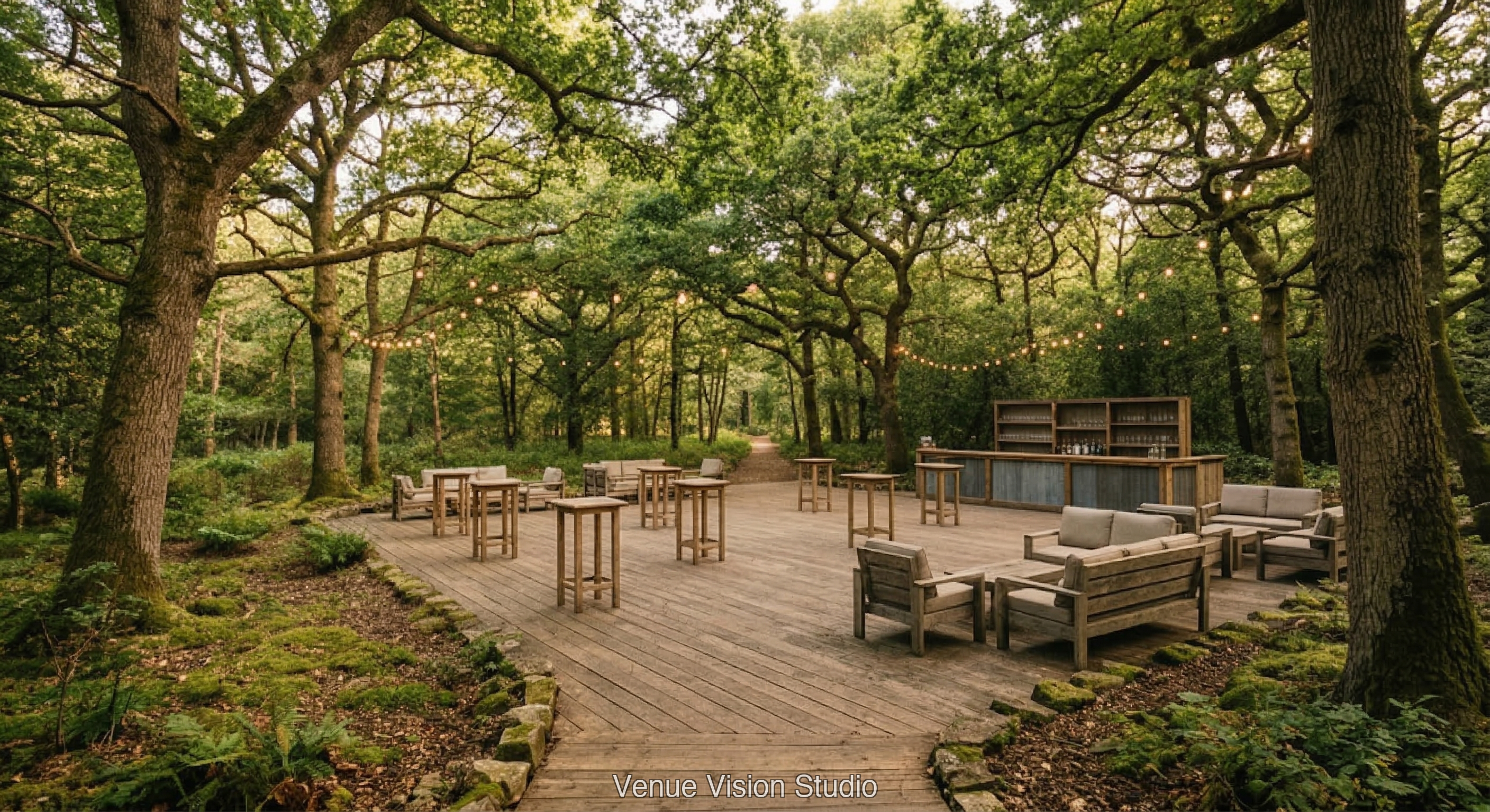 Oakmere Clearing - Outdoor Drinks Reception - AI Visualisation base image