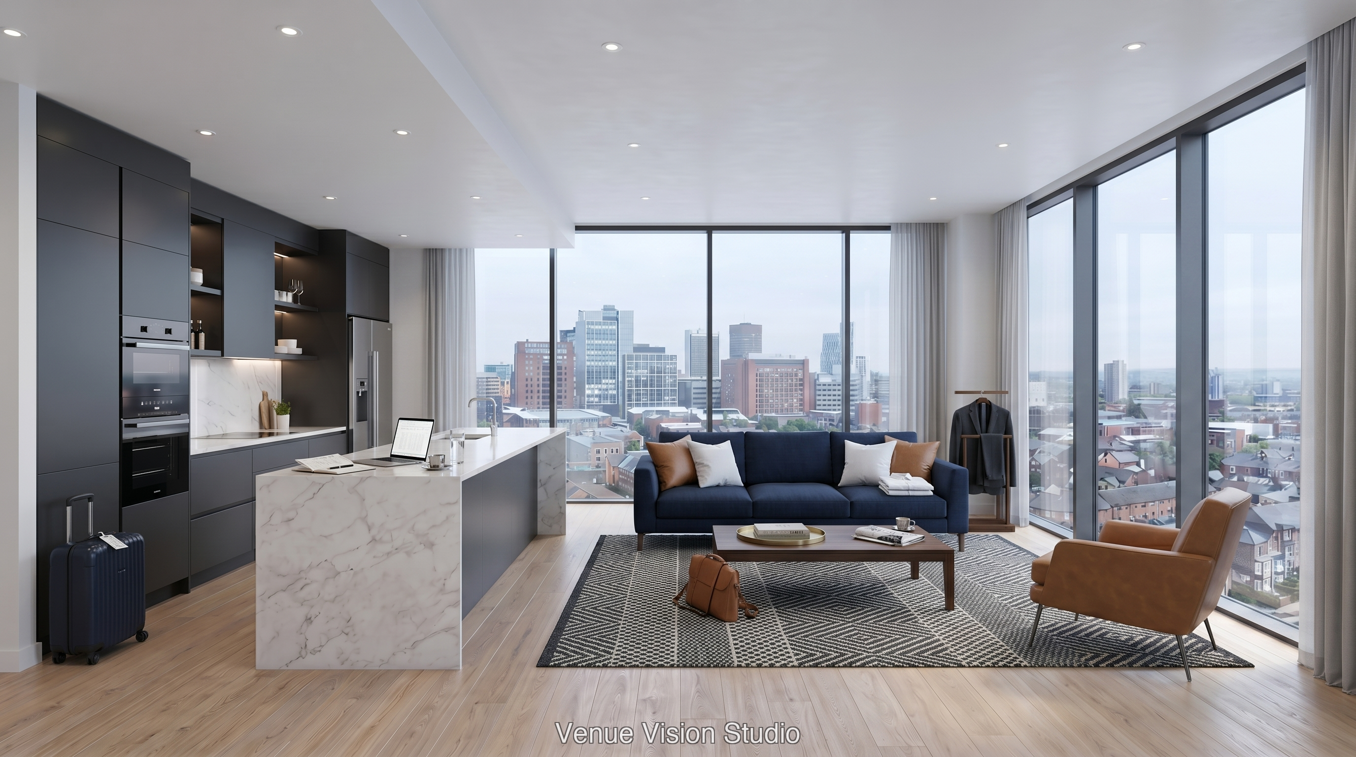 Corporate Let — living and kitchen — AI Visualisation