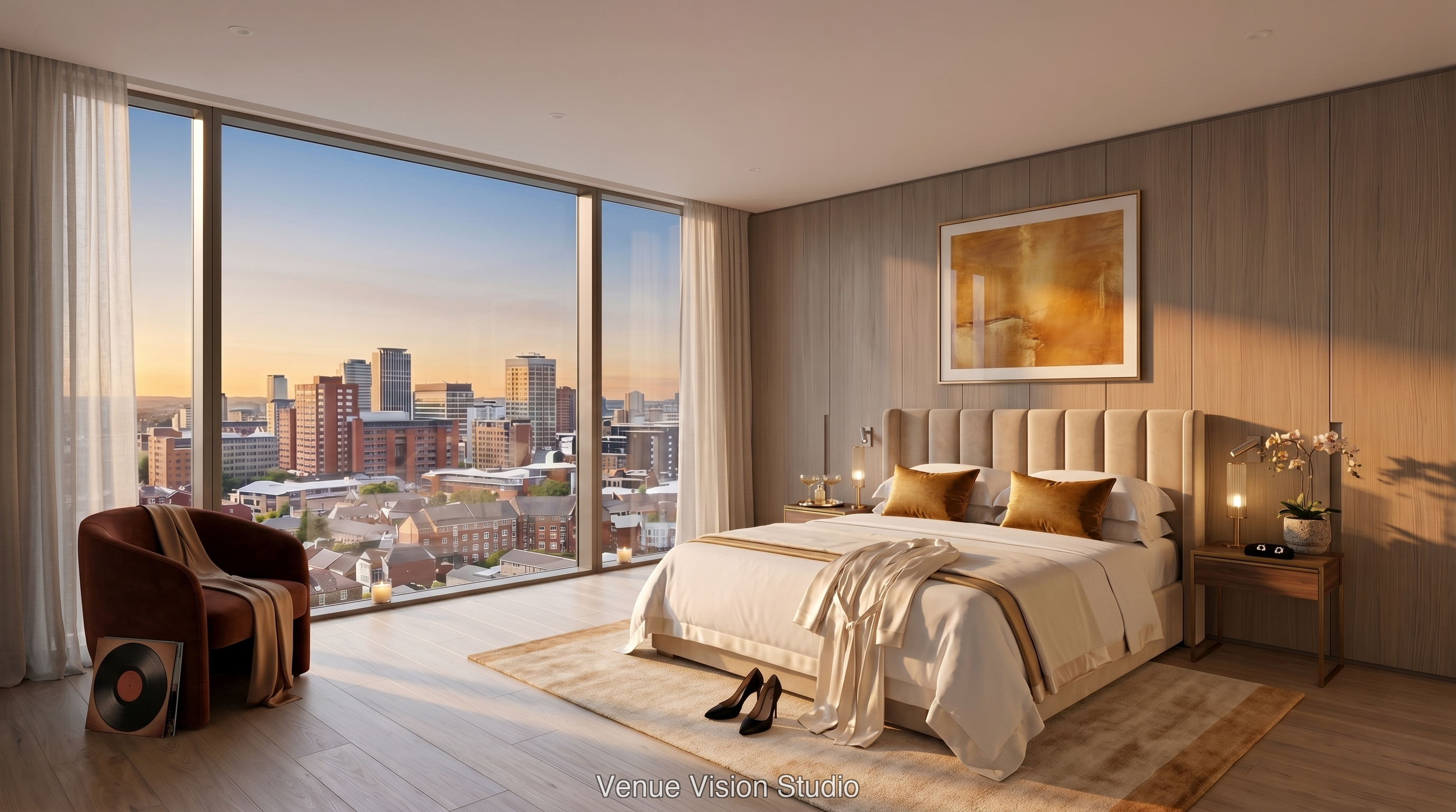 Golden Hour Skyline — bedroom — AI Visualisation